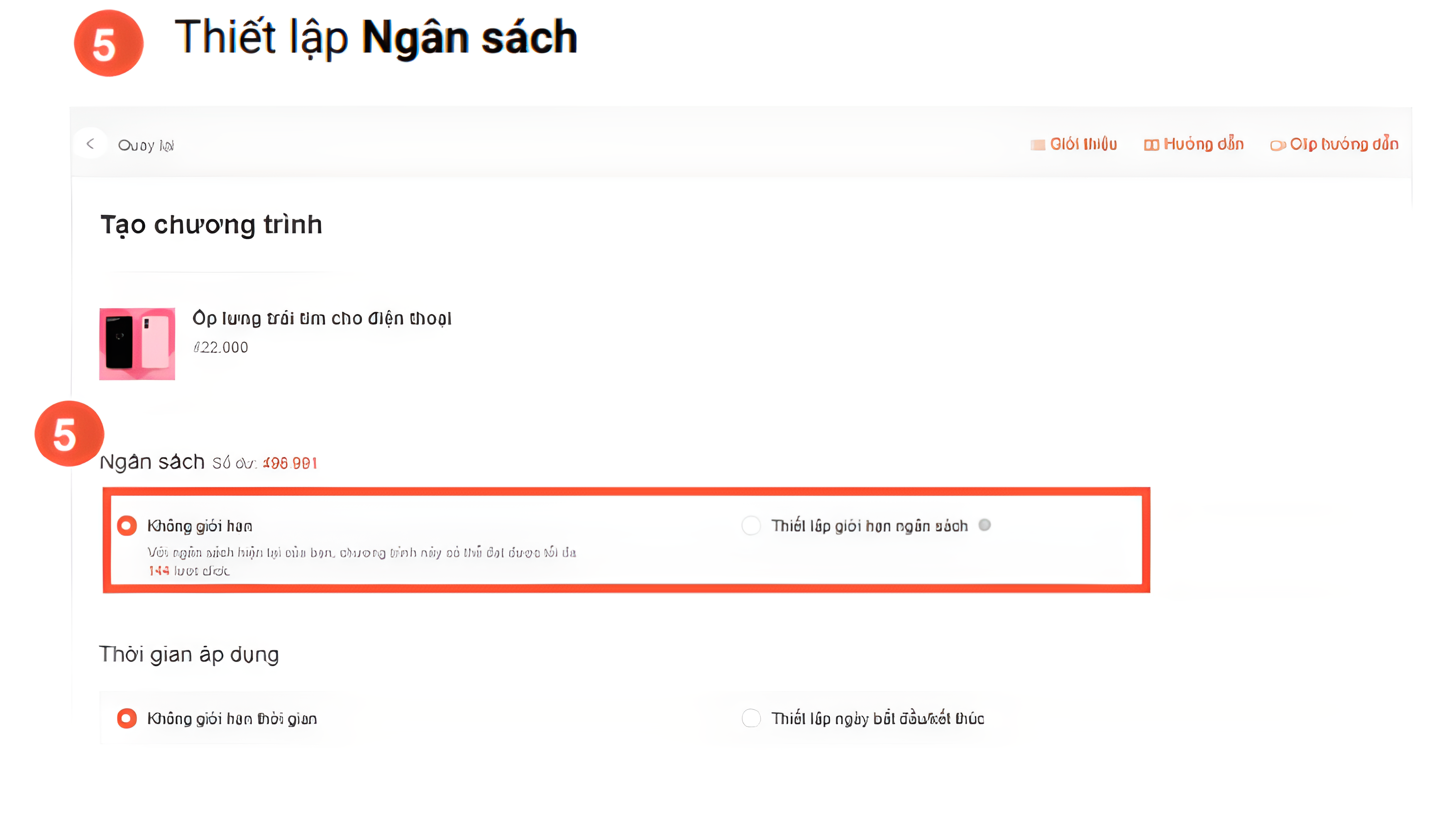 thiết lập ngân sách chạy quảng cáo Shopee