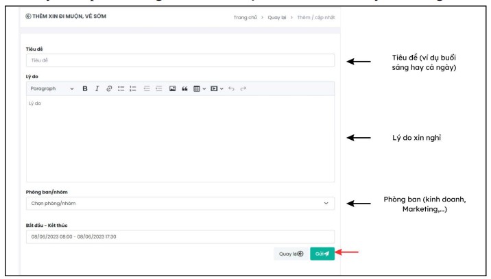 Hướng dẫn xin đến muộn, về sớm trong APG Base