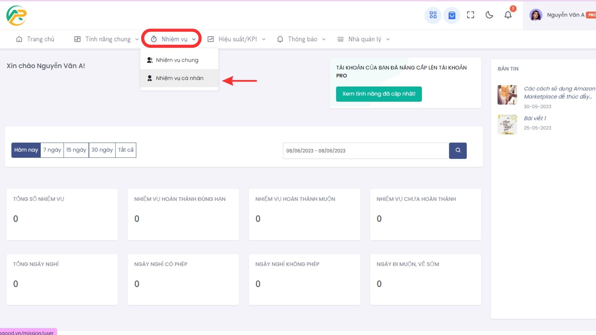 Hướng dẫn thêm nhiệm vụ vào nhiệm vụ riêng trong APG Base