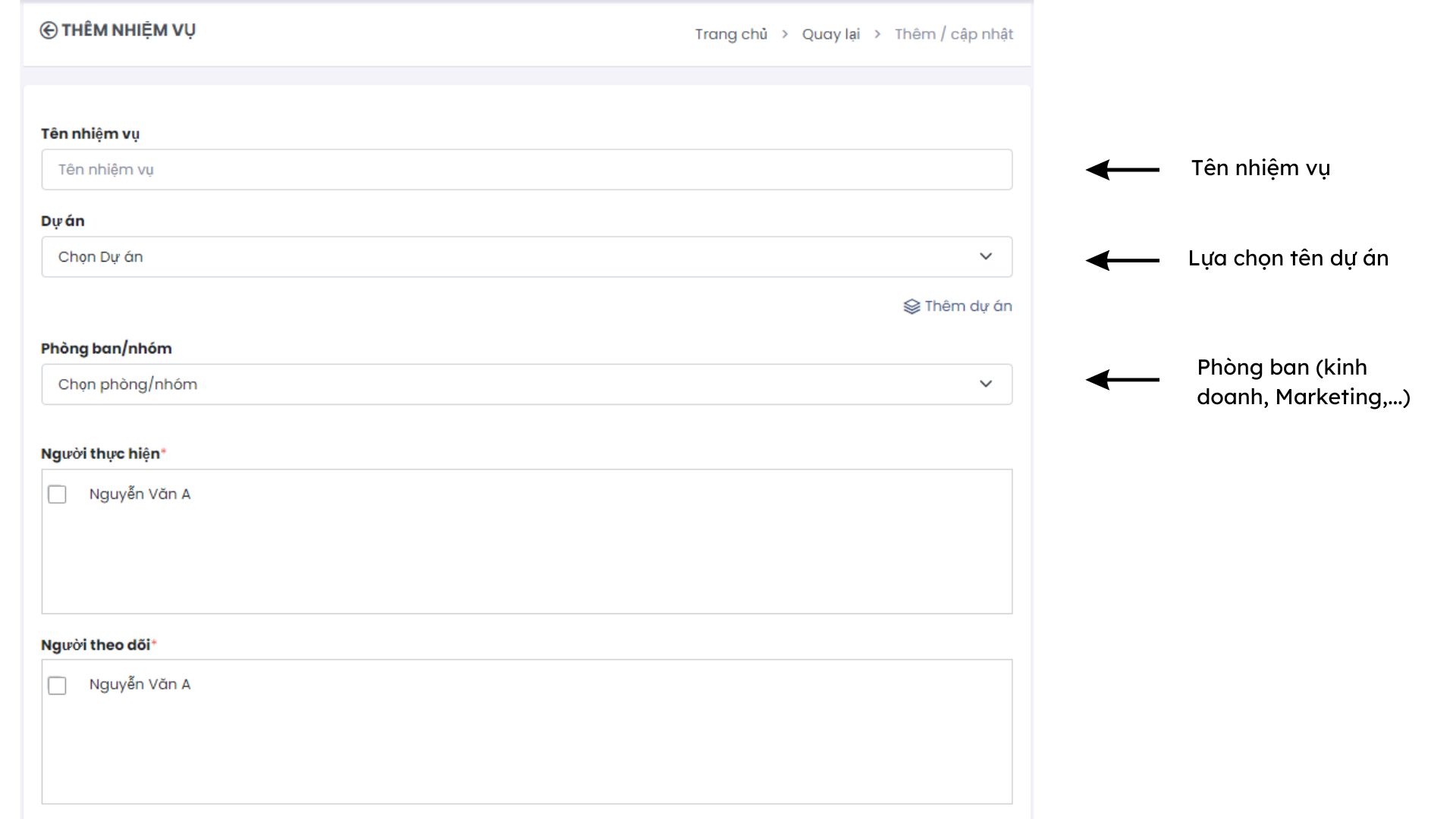 Hướng dẫn thêm nhiệm vụ vào nhiệm vụ riêng trong APG Base